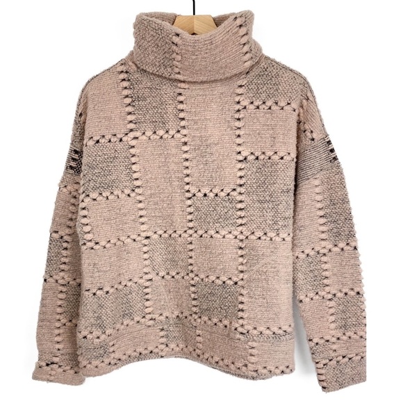 Prana Womens‎ Sweater L Crestland Wool Turtleneck Patchwork Pullover Dusty Rose - Picture 5 of 11